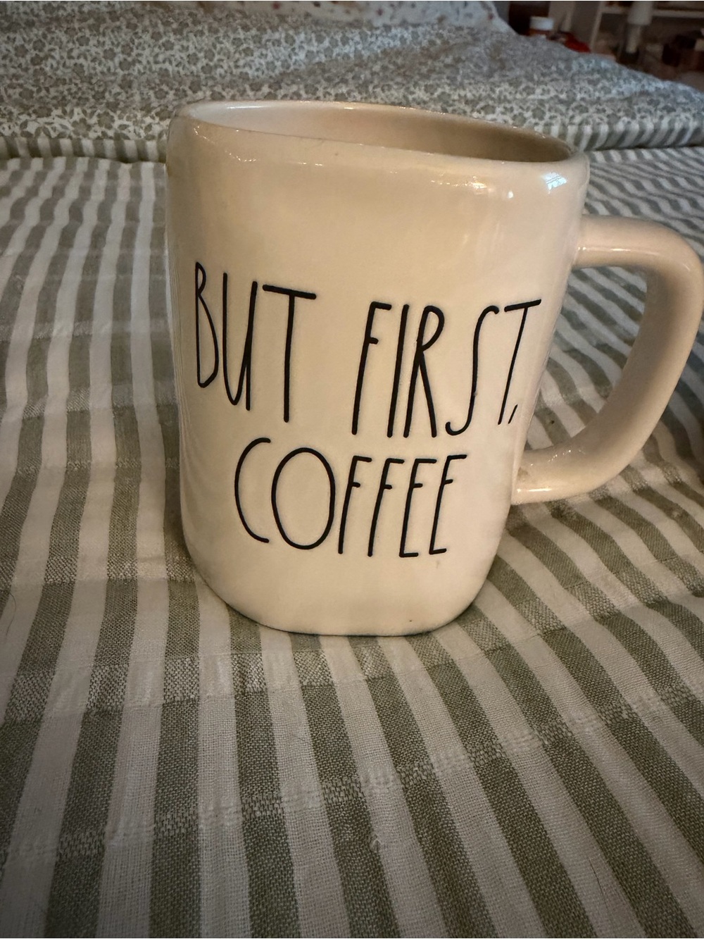 Rae Dunn Cream Ceramic Mug with Black Lettering - "But First, Coffee"